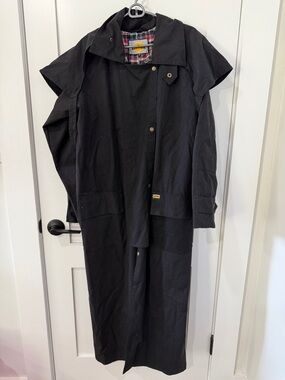 Men’s Black Trench Coat with Red Plaid Lining Medium NWT
